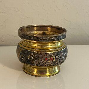 Vintage Etched Brass Dragon Incense Burner Bowl